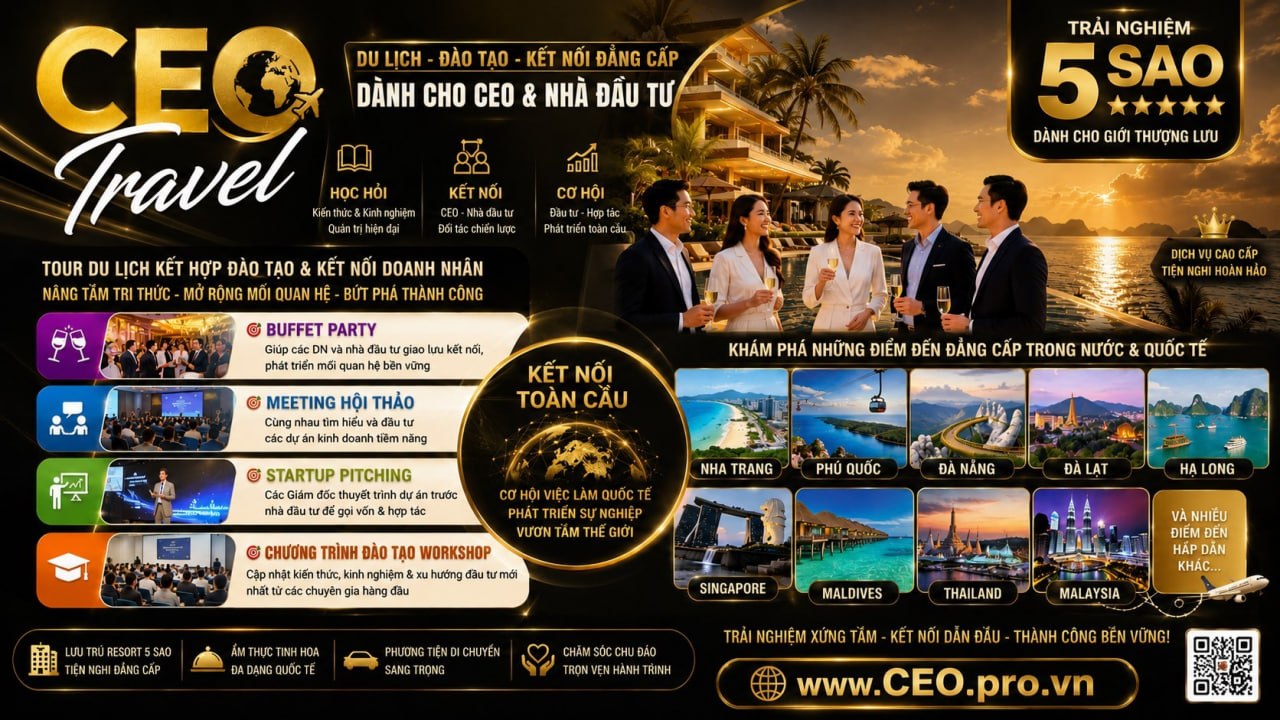 Banner CEO Travel kết hợp du lịch, đào tạo và kết nối doanh nhân